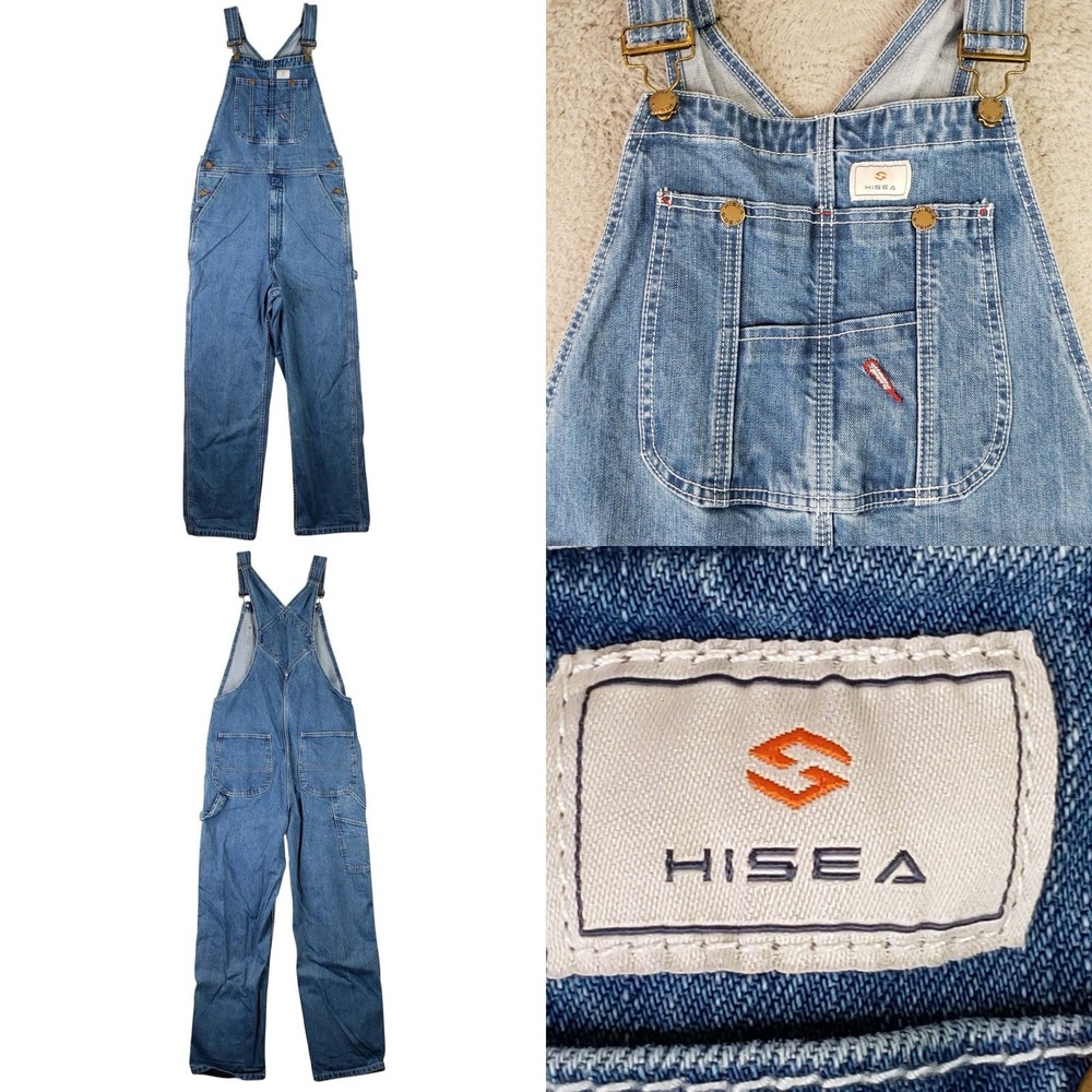 Hisea Overalls Men's Size 32x30 Denim Carpenter Bib Stretch Workwear Outdoors